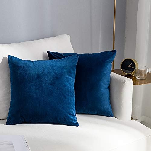 Stellhome Soft Velvet Throw Pillow Covers Square Decorative Cushion Covers for Bed Couch Sofa Bench, 16 x 16 inch (40 x 40 cm), Navy Blue, Pack of 2