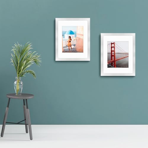 Frametory 2 Pack 11x14 Silver Picture Frame with Real Glass Mat for 8x10
