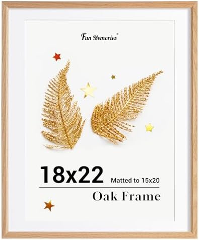 Fun Memories 18x22 Oak Picture Frame for Wall, 18x22 Frame with Matted to 15x20, Solid Wood Picture Frames for Wall Art Photo and Prints (Natural, 1 Pack)