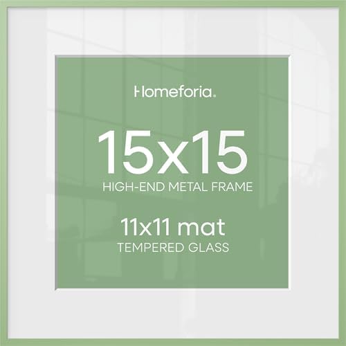 Homeforia 15x15 Green Picture Frame, High-End Metal, 11x11 Mat, Glass