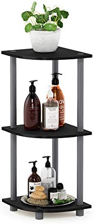 Furinno TURN-N-TUBE Corner Shelf, 3-Tier Corner Bookshelf, Display Storage Shelves with Open Shelves, for Organization and Storage, Living Room, Home Office, Garage, Black