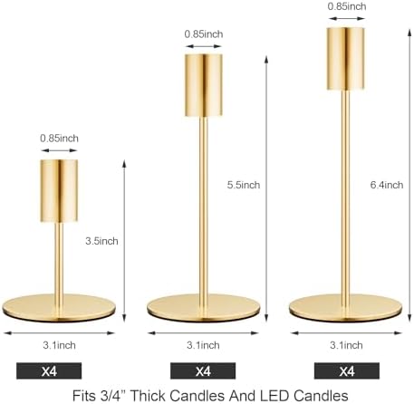 zeochyni Set of 12 French Gold Taper Candle Holder Bulks for Wedding, Party