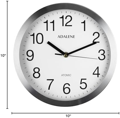 Adalene Modern Atomic Wall Clock Decorative - Automatically Sets Itself - Vintage Metal 10 Inch Large Wall Clocks Battery Operated for Office, Bedroom, Bathroom, Living Room Decor, Kitchen, Outdoor