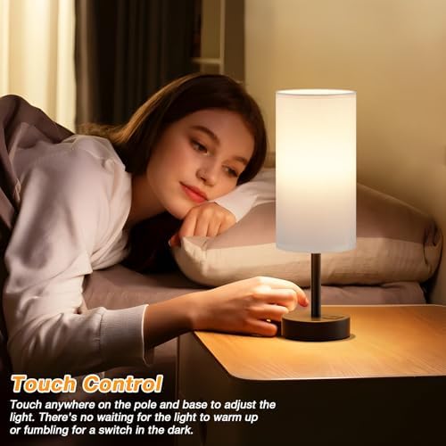Dicoool Bedside Table Lamp for Bedroom - 3-Way Dimmable Touch Lamp, USB A+C