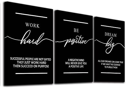 Motivational Wall Art - Inspirational Canvas Poster Prints Black Quotes Paintings Picture Entrepreneur Positive Quotes Office Wall Decor Decoration for Living Room Bedroom Framed
