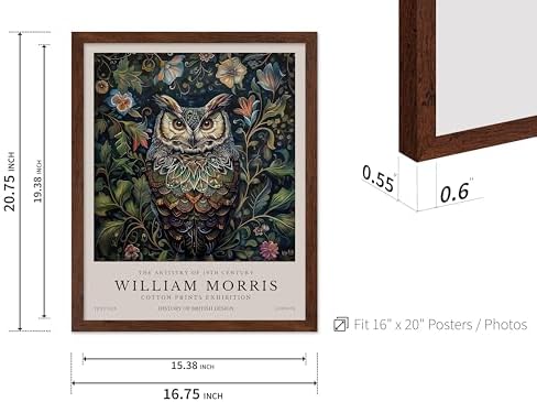 Poster Master William Morris Poster - Owl Print - Bird Art - Botanical Art - Flower Design - Exhibition Artwork - Animal Illustration - Floral Illustration - Aesthetic Design - Office or Bedroom Decor - 16x20 Brown Framed