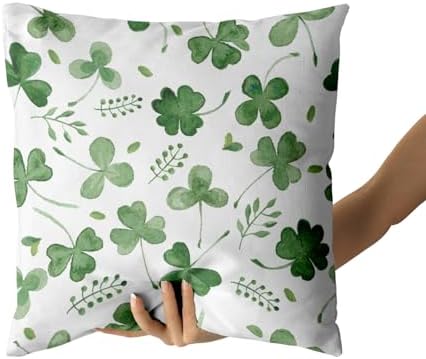 Giwawa St Patricks Day Pillow Covers Set of 2, 18"x18" Watercolor Clovers Sage Green Leaves Square Pillowcases, Spring Shamrock Eucalyptus Throw Cushion Cover for Sofa Couch Bedding Car Decor