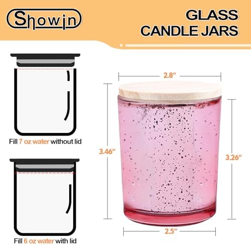 SHOWIN Thick Candle Jars for Making Candles 12 Pcs, 7 OZ Empty Jars with Wood Lids for Candle Making, Sample Container, Rose Pink