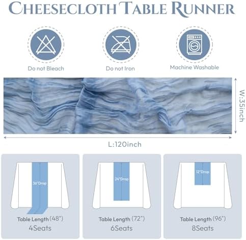 Sioloc 5 Pack Dusty Blue Cheesecloth Table Runner 120'' x 35'',Spring Easter Decor Soft Gauze Boho Wedding Table Decor for 10ft Table Birthday Party,Baby Shower, Bridal Shower, Home & Event Decor