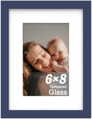 An&He 6x8 Picture Frame with Mat, Deep Blue Photo Frame for Wall & Tabletop Display, Holds 5.5x7.5 or 3.5x5.5 Photos, Gallery Wall Frame for Home Décor