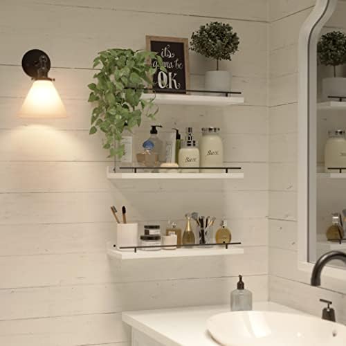 WOPITUES Floating Shelves for Wall Decor Set of 3, Black and White