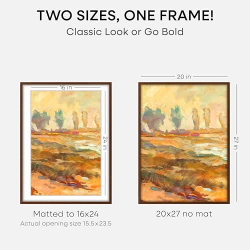 Homeforia 20x27 Brown Oak Picture Frame, High-End Wood, 16x24 Mat, Glass