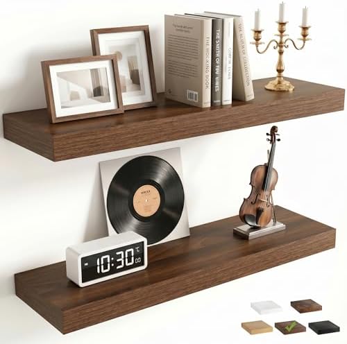 FLYJOE 22.5 Inch Floating Shelves for Wall Set of 2, 6.5" D Wood Grain Bathroom Shelves with Invisible Brackets, Easy Install Engineered Wood Storage Shelves for Kitchen, Living Room, Bedroom