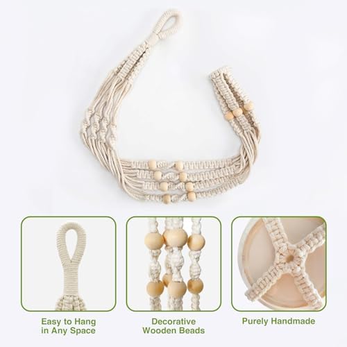 LEWESU Macrame Plant Hanger Indoor Set of 4 with 8 Hooks, Indoor Outdoor Hanging Planter for Plants Holder with Decorative Wood Beads & No Tassels, Boho Home Decor, 35 Inch Ivory (Pots Not Included)
