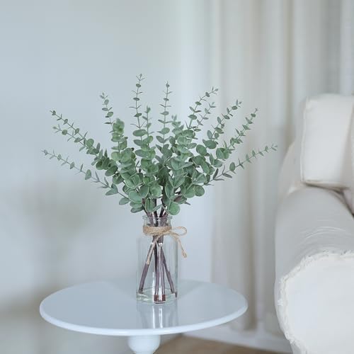 17.5" Artificial Eucalyptus Stems in Glass Vase with Faux Water(Sage Green)