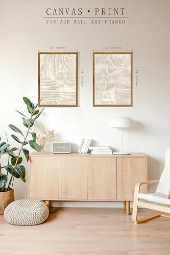 2 Pack Minimalist Neutral Boho Line Art Framed Canvas Wall Art 12″×16″ | Ready to Hang, Fade-resistant, Suitable for Living Room Kitchen Bedroom Bathroom Decor, HD Print, Minimalist Lover