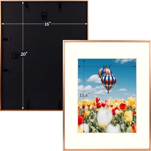 Golden State Art 16x20 Rose Gold Aluminum Frame, Real Glass, Mat Fits 11x14
