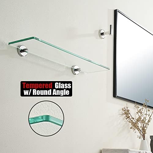 JQK Bathroom Glass Shelf Chrome, Tempered Glass Shower Storage 20 by 5 inches, 304 Stainless Steel Polished Chrome Wall Mount, TGS101L20-CH