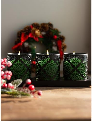 Candwax Green Pillar Candles Set of 3 - Perfect as Christmas Centerpiece Table Decorations - 40-Hour Burn Time Self-Extinguishing Candles for Home Decor - Cone-Top Grass Green Pillar Candles 3x3
