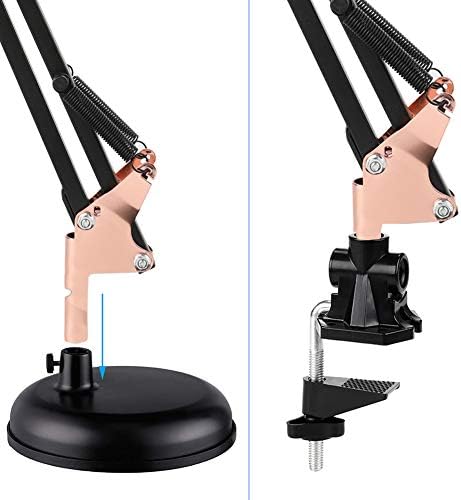 PowerKing Metal Swing Arm Desk Lamps with Base & Clamp, Black Rose Gold