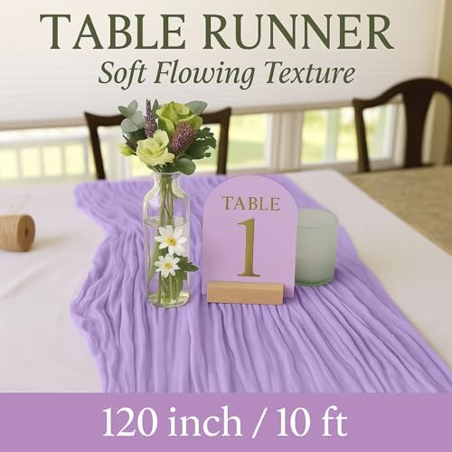 10FT Lilac Purple Cheesecloth Table Runner 120 Inch Rustic Boho Gauze Cheese Cloth Table Runner for Wedding Baby Shower Bridal Shower Birthday Party Home Decorations