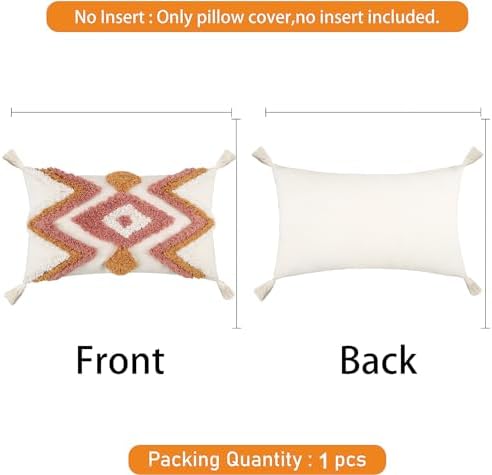 Merrycolor Boho Lumbar Throw Pillow Cover 12x20 inch,Bohemian Tufted Decorative Pillow Covers with Tassels for Couch Sofa Bedroom Living Room