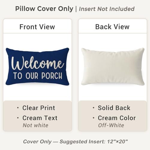 PANDICORN Outdoor Throw Pillow Covers 12x20 Inch Welcome to Our Porch, Blue