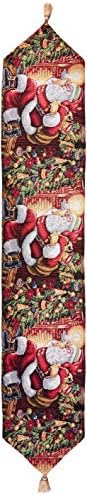 Violet Linen Decorative Christmas Santa Claus Design Tapestry, 13" X 70" Table Runner