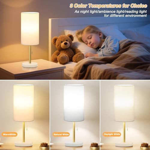 Dicoool 17" Bedside Table Lamp for Bedroom, Marble Desk Lamp with USB Ports