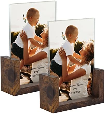 PETAFLOP 4x6 Picture Frame Set of 2, Rustic U-shaped Double Sided Frames Made to Display 4 by 6 Photos, Menu Holder Sign Card Stand for Desk Tabletop