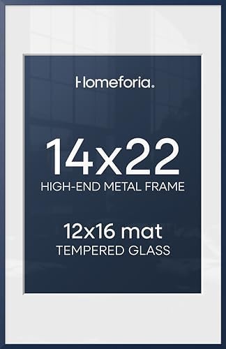 Homeforia 14x22 Blue Picture Frame, High-End Metal, 12x16 Mat, Glass