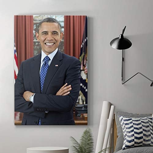 Renditions Gallery Barack Obama Presidental Portrait Wall Art, Premium Gallery Wrapped Canvas Decor, Ready to Hang, 60 in H x 40 in W, Made in America Print