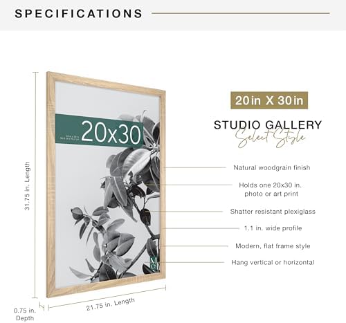 MCS Studio Gallery Poster Frame, 20x30, Natural Woodgrain, 1-Pack
