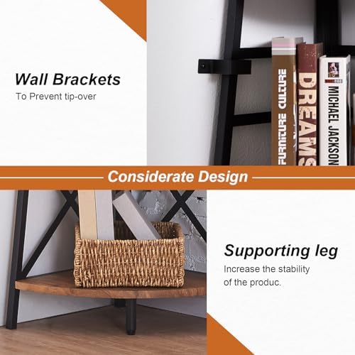 HOMBAZAAR 6 Tier Corner Shelf,74 Inch Tall Corner Bookshelf,Rustic Brown