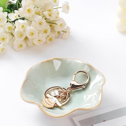 2PCS Ring Holder Dish, Small Key Bowl, Ceramic Trinket Tray Jewelry Dish Organizing Necklace Earrings for Mom Friend Sister, All Jewelries Are NOT Included. Light Green+Crystal Green.…
