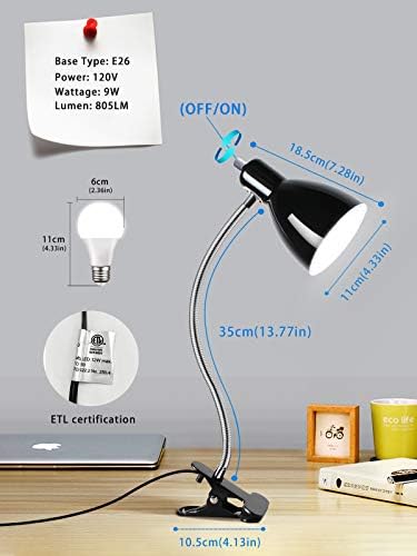 LALISU Desk lamp Eye-Caring Table Lamps, 360°Rotation Gooseneck Clip Lamp