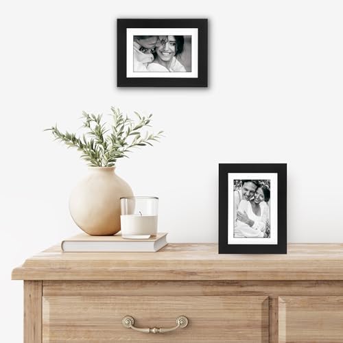 Americanflat 5x7 Picture Frame with Shatter-Resistant Glass - Set of 2 - Use as 4x6 Frame with Mat or Display 5x7 Photo Without Mat - Signature Collection - Picture Frames for Tabletop or Wall - Black