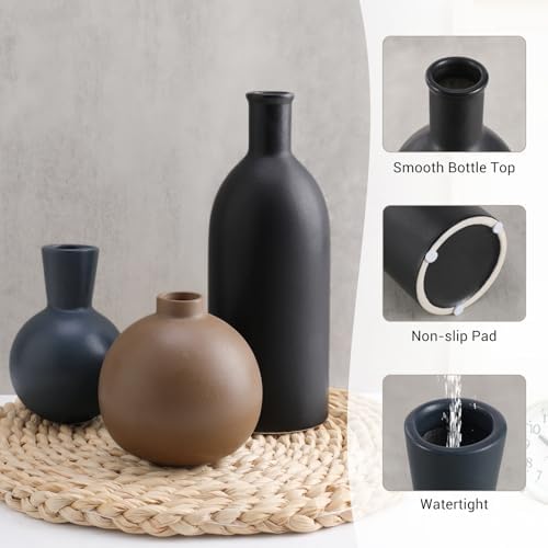 Small Ceramic Vase Set of 3, Boho Modern Flower Vase Room Decor, Farmhouse Decor, Vases for Your Kitchen, Bathroom, Bedroom, Living Room, Office&Shelf Centerpiece Table Decorations Multicolor - 346