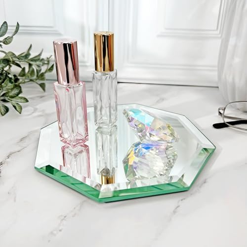 Plymor 6 x 6 inch Octagon, 5mm Thick, Beveled Glass Mirror | Table display & centerpieces; includes felt pads to protect surfaces; mosaics, crafts & DIY; silvered glass