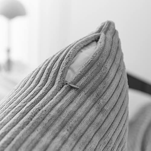 Home Brilliant 12x20 Lumbar Pillow Covers Set of 2 Plush Velvet Corduroy Striped Rectangular Throw Pillow Cover Gray Pillow Case for Kid's Room Lumbar Suppport Pillows, 12 x 20 inch, Light Grey