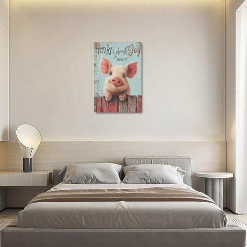 Farmhouse Pig Wall Decor Funny Pig Canvas Wall Art Rustic Pictures Painting Vintage Farm Animal Home Decoration Artwork Framed Gifts for Women Girl Living Room Bedroom Bathroom Office 16"x24"