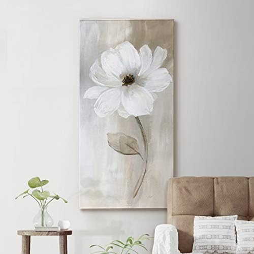 Renditions Gallery Canvas Floral Wall Art Modern Decorations Paintings Elegant White Rose Romantic Botanical Canvas Glam Wall Hanging Artwork for Bedroom Office Kitchen - 20"x40" LT43