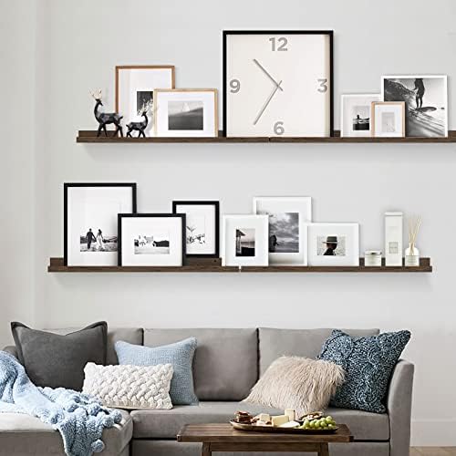 Forbena 36 Inch Long Picture Ledge Shelf, Wooden Floating Shelves for Wall with Lip, Dark Brown Wall Mounted Bookshelf Bookshelves for Living Room Bedroom Office Books Photos (Real Wood, Set of 4)