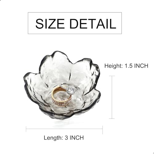 Crystal Black Flower Ring Dish Jewelry Tray, Decorative Glass Trinket Dish, Modern Accent Tray for Vanity