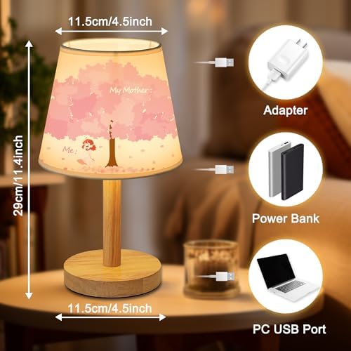 Mom Gifts Table Lamp, Cherry Blossom Tree Lamp with 3 Color Modes Stepless Dimming Night Light for Mom Birthday Mothers Day Christmas Valentines Day - Perfect Bedroom Living Room Decor(Mother)