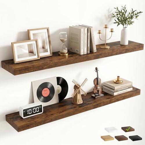 FLYJOE 40 Inch Floating Shelves for Wall Set of 2, 6.5" D Wood Grain Bathroom Shelves with Invisible Brackets, Easy Install Engineered Wood Storage Shelves for Kitchen, Living Room, Bedroom