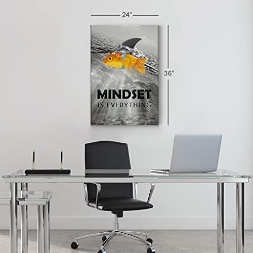 Smile Art Design Black and White Mindset is Everyting Orange Fish vs Shark Motivational Wall Art Canvas Print Inspirational Entrepreneur Quote Office Living Room Decor Gift Ready to Hang 36x24