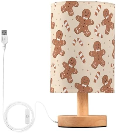 Christmas Brown Gingerbread Man and Candy Cane Bedside Table Lamps with USB Port for Bedroom Lamp Accent Table Lamp Small Nightstand Lamp Linen Shade Decorative Lamps for Home|Room|Dorm|Holiday