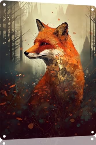 12X16 Inch Retro Red Fox Metal Tin Sign - Vintage Farmhouse Wall Decor For Home, Kitchen, Bathroom, Bar - Cunning Wildlife Artwork For Animal Lovers, Nature Admirers, And Forest