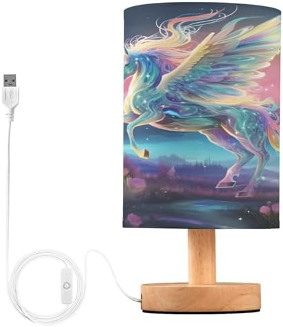 ALAZA Blossom Unicorn Horse Decor Bedside Table Lamp with USB Port for Bedroom Nightstand Office Desk LED Bulb Included